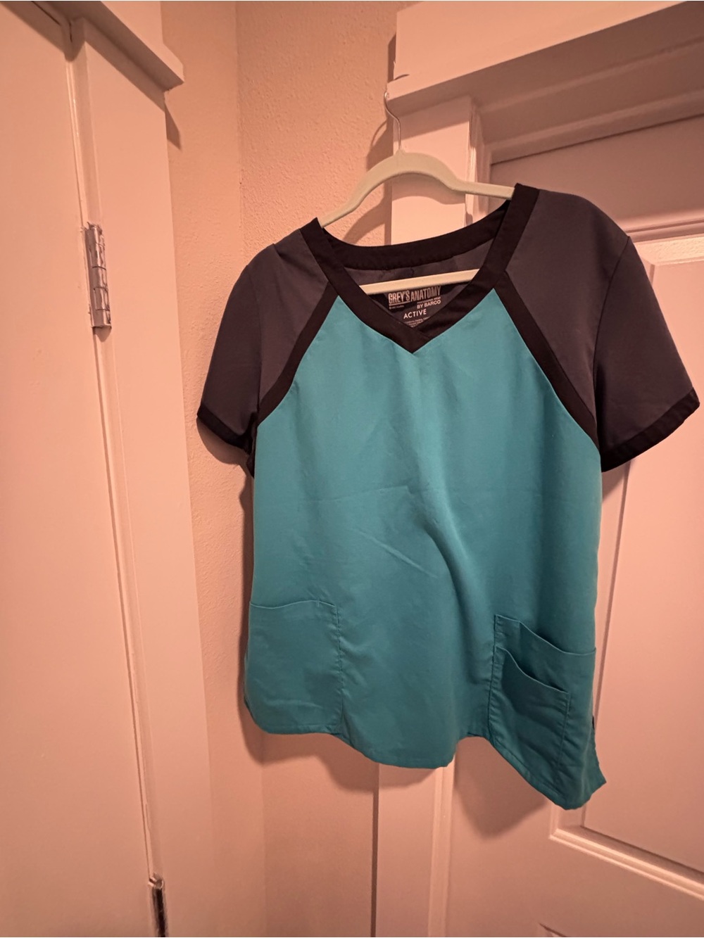 Grey's Anatomy Teal with Gray Raglan Sleeve Scrub Top